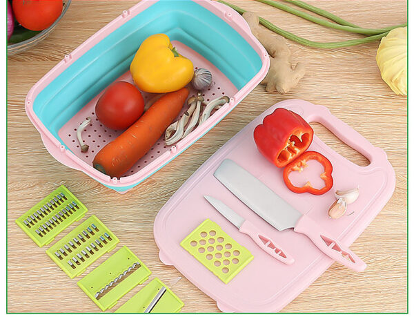 Kitchen 9-in-1 Multifunctional Cutting Boards-Cutting Board for Kitchen-Collapsible Chopping Board-Space Saver-Fruit & Vegetable Slicer Kit-Drain Basket