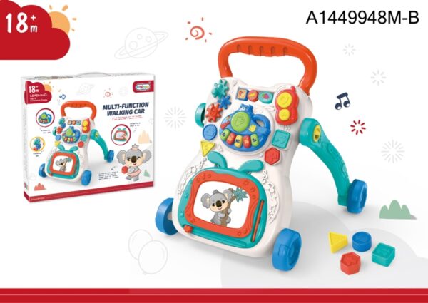 4 Wheels Baby Walker Musical Toy with Drawing Pad Multifunctional Learning Walking Car Handheld Stroller Car Baby Toy