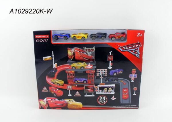 Lightning McQueen Racing Track Parking Garage and Cars Toy for Kids, 29 Pieces